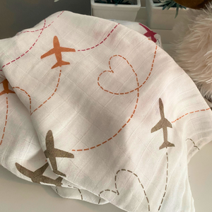 I Love Airplanes Muslin Swaddle Blanket (Multicolour)